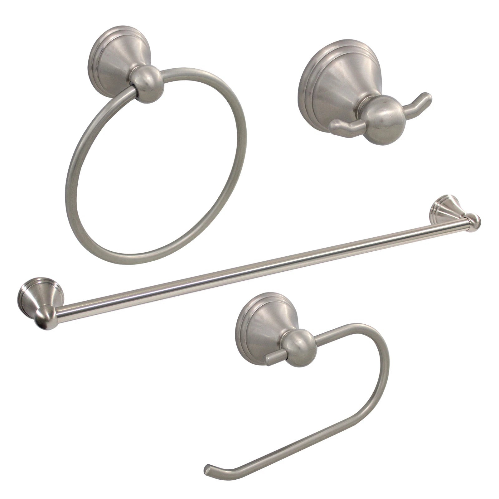 4 Piece Bathroom Hardware Accessories Set with 24" Towel Bar - Brushed Nickel